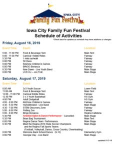 Family Fun Festival Schedule updated as of 8-13-19