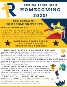 2020 Homecoming Activities Schedule